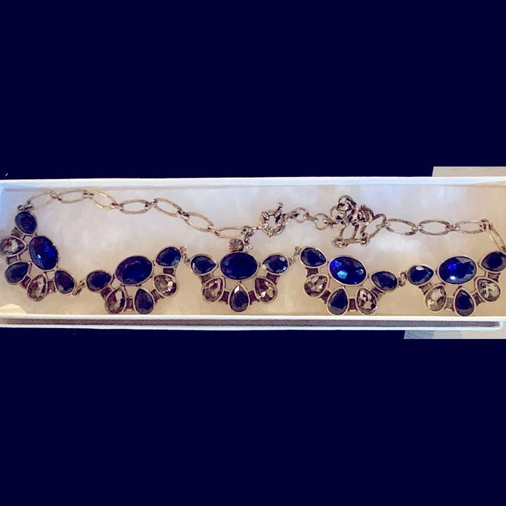 J Crew Blue and Rhinestone Statement Necklace